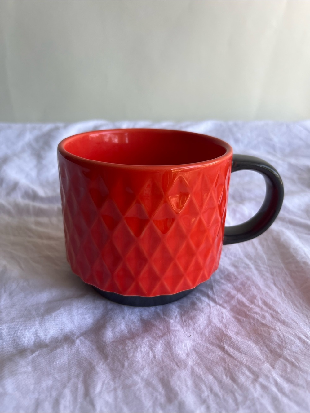 West Elm Orange Gray Waffle Mug EUC Coffee Tea